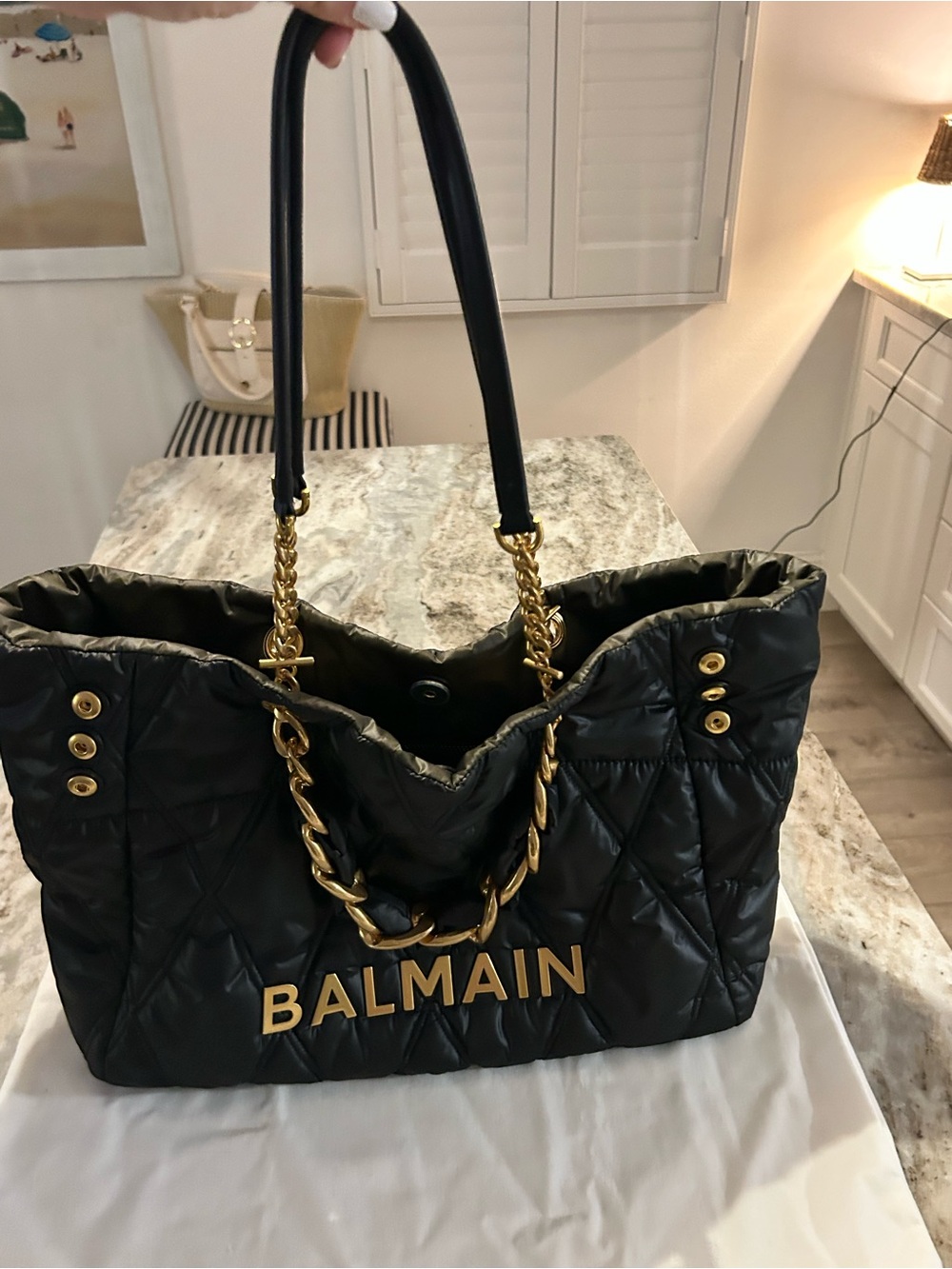 Balmain Black Quilted Tote with Gold Hardware and tags - Picture 8 of 13